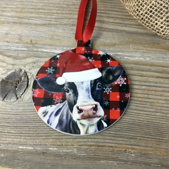 Black and White Santa Cow Christmas Ornament Double Sided - Picture 3 of 7